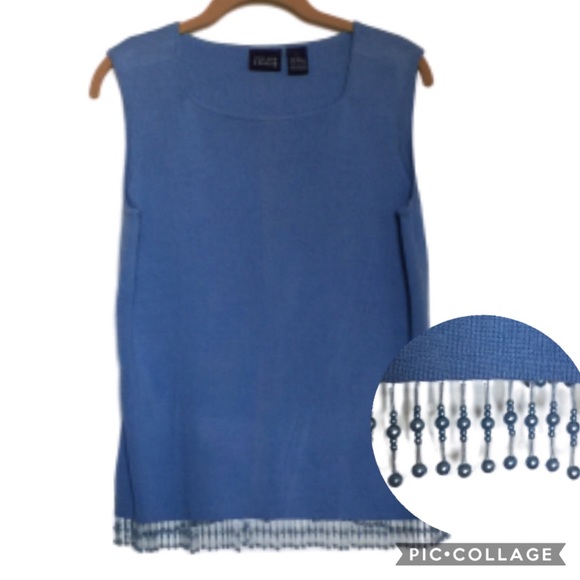 HILLARD & HANSON Beaded Trim Sweater Sleeveless Periwinkle Women’s Size Large - Picture 2 of 9
